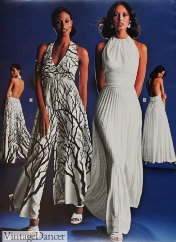 1970s long disco dresses party dress halter neck white dress
