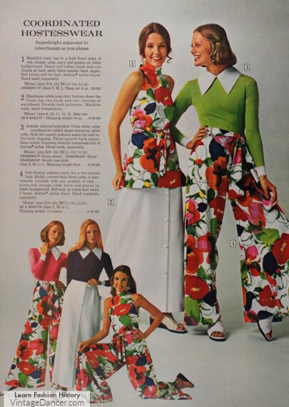 1970s hostess palazzo pants and jumpsuits 1960s