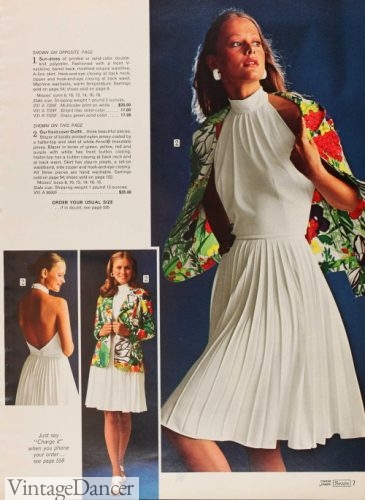 1973 short pleated skirt halter dress with floral jacket