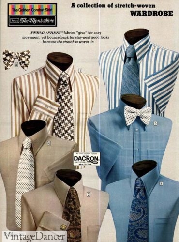 1974 men's plain or stripe dress shirts