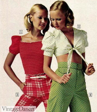 1970s shirred and crop tied blouse teen girls outfits 1974