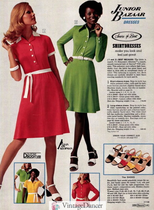 1975 simple tie-waist dresses and sandal heels