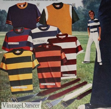 1970s retro stripe T-shirts mens boys teens
