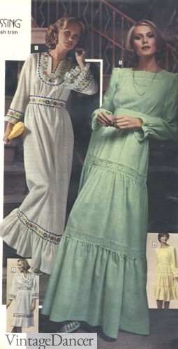 70s boho hippie long peasant dresses