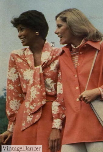1976 untied bow blouse 70s women office work fashion ideas