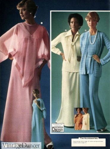 70s knit pantsuits and pink cape dress