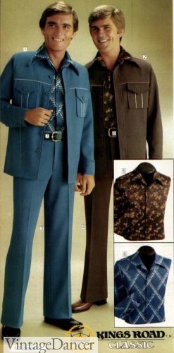 1977 mens 1970s leisure suits with piping lines