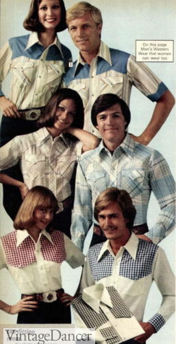 1977 1970s western shirts matching couples outfits