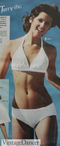 1977 white terry cloth bikini swimwear