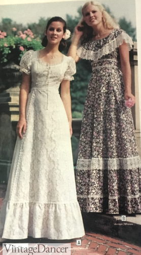 1970s whie maxi dresses peasant dresses