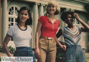 1970s fashion with knit t-shirts, polo, tank top shirts girls teens women 1978