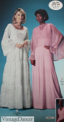 70s white and pink long dresses, party dresses