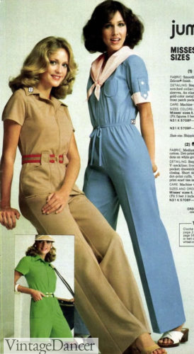 1970s womens jumpsuits coveralls style1978 utility jumpsuits at Vintagedancer.com