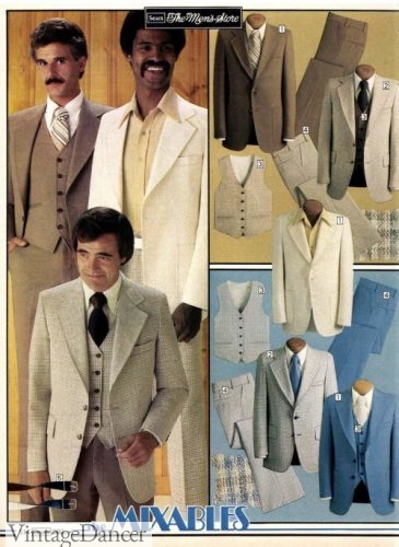 1978 mens 1970s tan and cream suits by Montgomery Wards