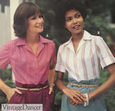 1979 puff sleeve pink blouse and striped blouse