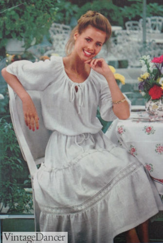 1979 vintage white peasant dress 1970s