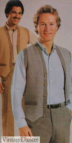 1980 men's contrast edge cardigan sweater vests at VintageDancer