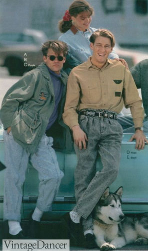 1980s guys jeans, pleated men's acid wash jeansat VintageDancer