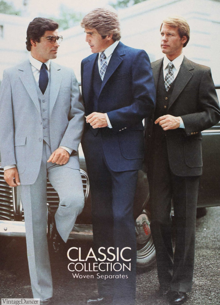 Mid 1980s men’s three-piece suits.