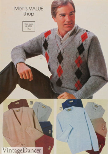 1983 argyle sweater, plain cardigans, turtleneck shirts