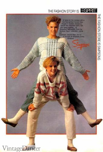 What clothing brands were preppy in the 1980s? Esprit! 80s sweaters 1980s sweater girls teen women knitwear trends at VintageDancer