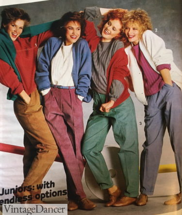 What do 80s clothes look like? 80s sweaters fall fashion 1980s sweater girls teen women knitwear trends at VintageDancer