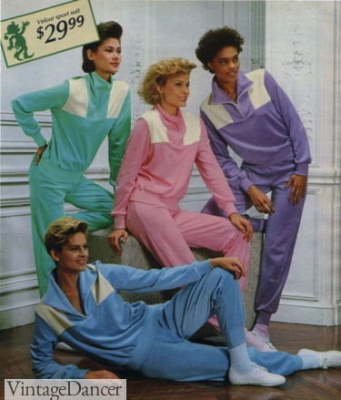 1980s workout clothes ugly 80s 1985 velour pastel track suits