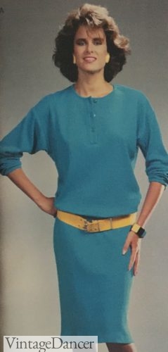 80s casual dress, 1986 knit chemise dress with belt
