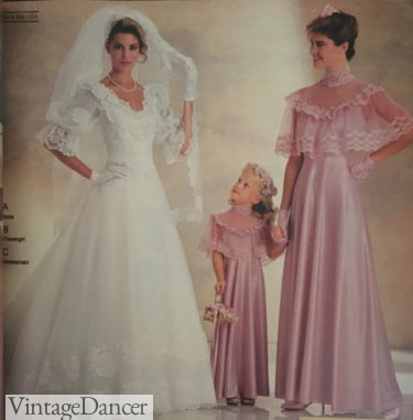 1986 wedding dress and bridesmaid dress in pink