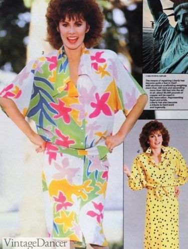 80s fashion trends 1986 oversized pop art tropical shirtdress 80s fun summer casual dress