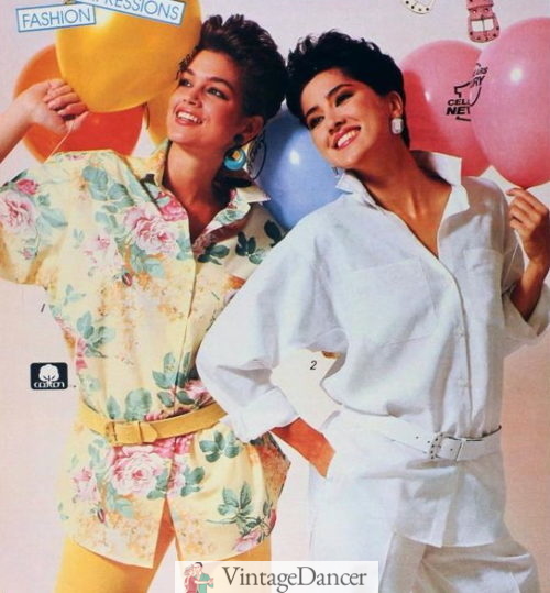 1980s fashion trend , 1986 oversize shirts with loose belts