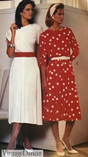 1987 white and red polka dot dresses