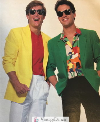 1987 layered look with blazer, tropical shirt and cotton pants, and sunglasses at VintageDancer