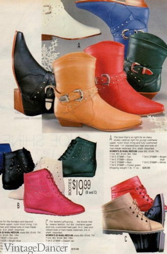 80s boots shoes women teenager colors western lace up
