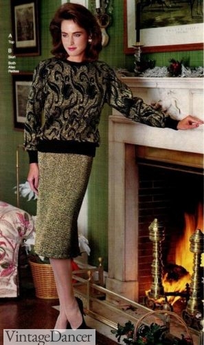 1987 metallic knit sweater set skirt party dress cocktail winter