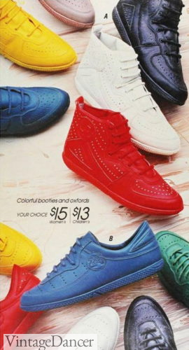 80s fashion trends 80s sneakers shoes women 1987 high and low top colored sneakers