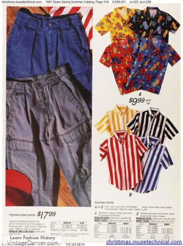 80s outfits for guys 1987 men teen boy casual cargo ants and striped camp shirts Hawaiian shirts