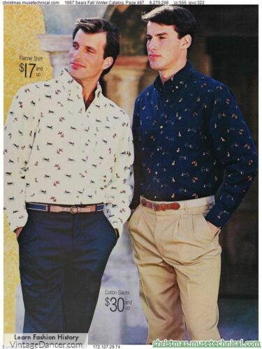 1980s mens preppy clothing outfits fashion 1887 long sleeve shirts belt chino trousers pants