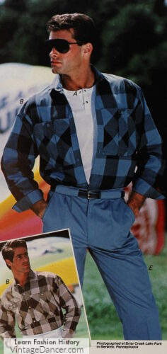 1980s mens fall fashion plaid shirt outfit 1987