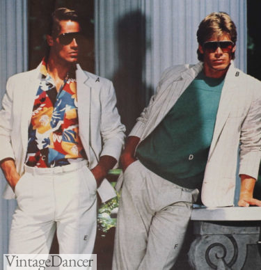 guys 80s fashion trends men summer cool outfits 1987 the white suit with casual shirt was a classic "Maimi Vice" look in summer