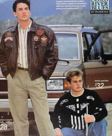 1987 Top Gun-style leather jacket, sweater at VintageDancer