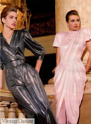 80s jumpsuits party outfit pink and metallic silver dresses 1980s evening dress, 80s prom dresses