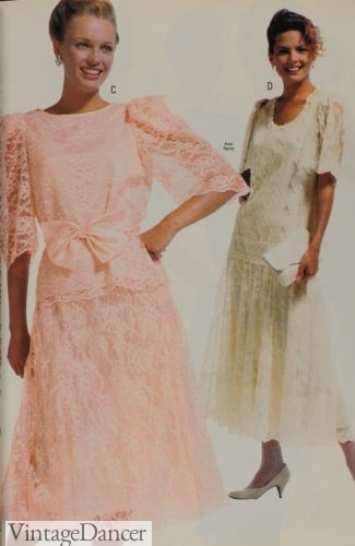 1980s pastel lace dresses with big bows Victorian Edwardian inspired fashion