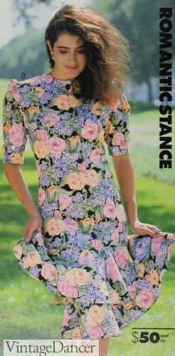 80s floral dress styles 1989 romantic puff sleeve floral dress (40s style)