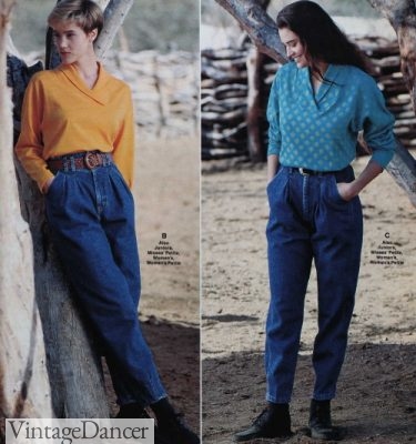 90s fashion- 1990s fashion women girls - Soft knit tops, pleat jeans, big belt, lace up booties