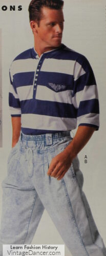 90s outfits for guys, rugby shirts and white was jeans