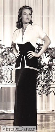 1940s black and white evening dress