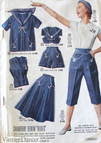 1953- Playclothes were the one clothing style that kept the nautical look alive in the early 50s. 