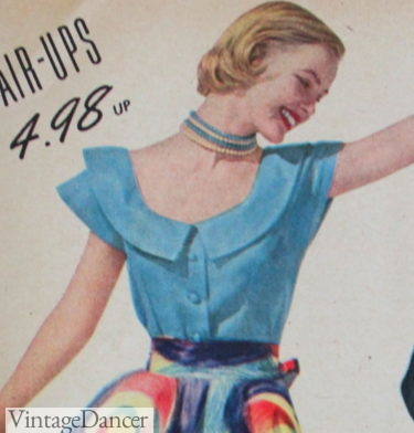 1951 collar round portrait blouse top shirt
