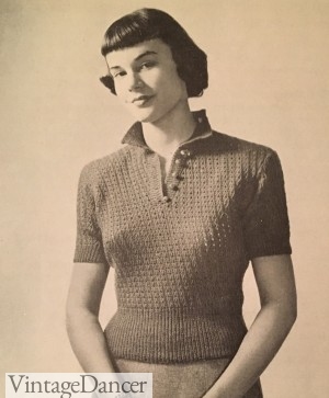 1950s Knit Sweater with rolled collar